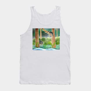 Cute Racoons in the Forest, Batik silk painting style Tank Top